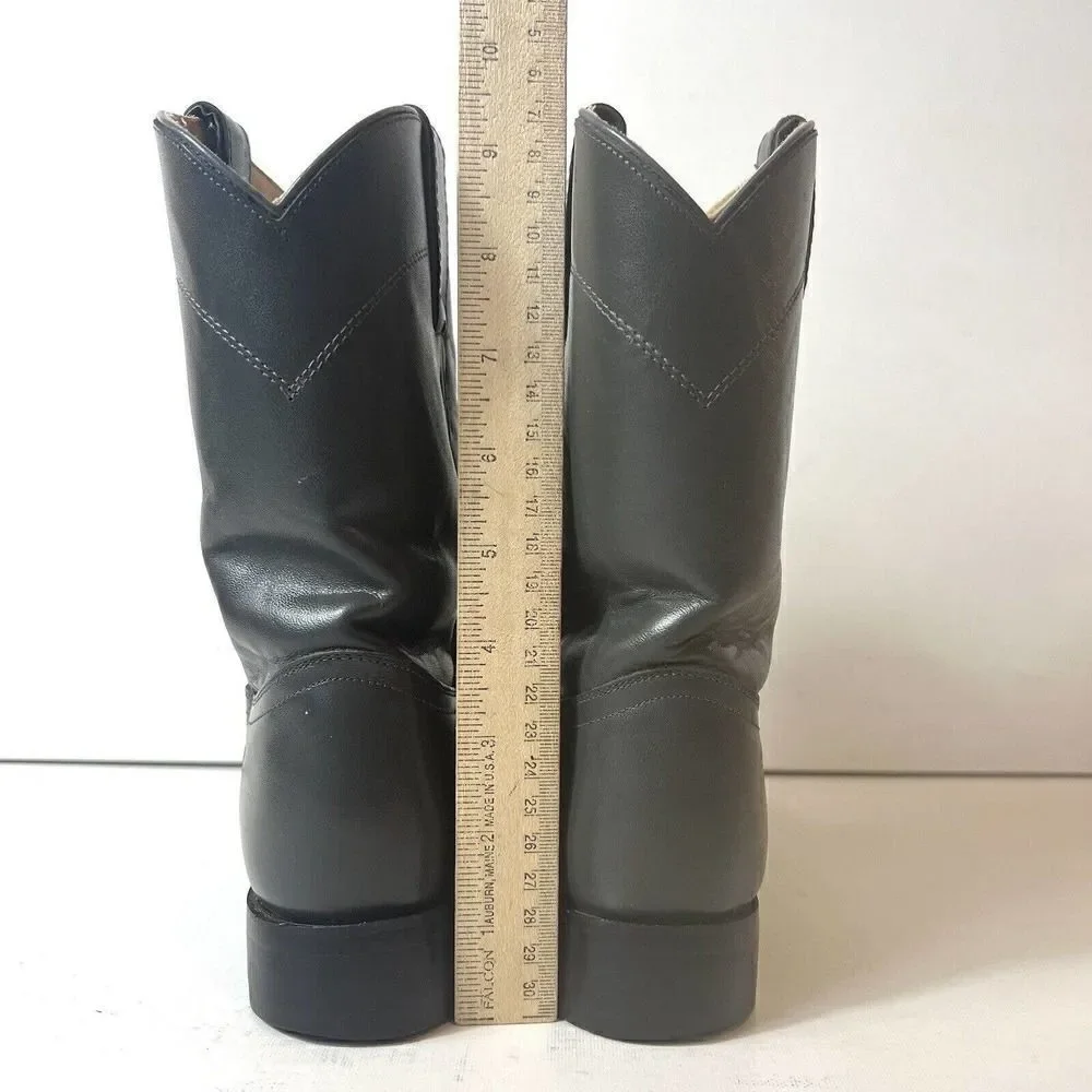 Justin Roper Gray Leather Cowboy Western Riding Casual Boots Mens Youth 4 D Shoe